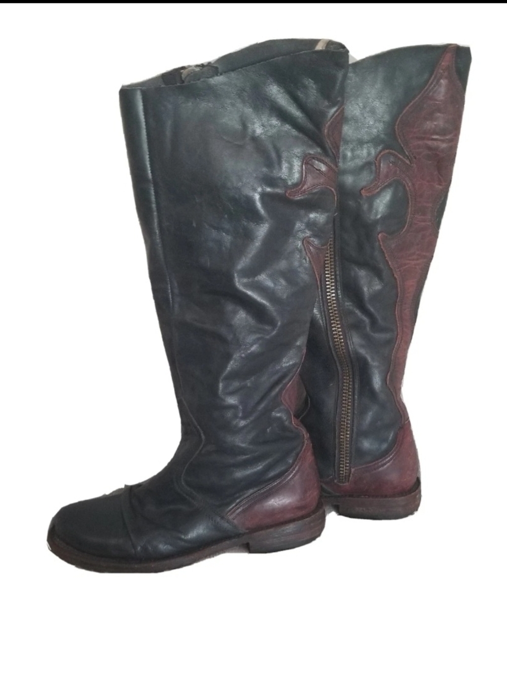 Freebird by Steven Lyons Women Size 7 Two-tone Leather Boots Tall Side Zip Knee
